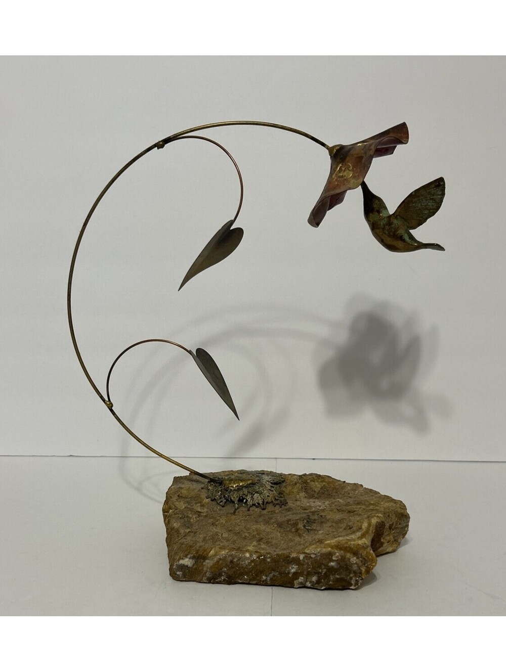 Hummingbird Sculpture Bijan Bahar Kinetic Sculpture Feeding MCM Signed Bronze